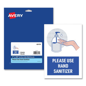 Avery Surface Safe USE HAND SANITIZER Wall Decals - Print/Message "Please Use Hand Sanitizer" - (AVE83179) Product Image 