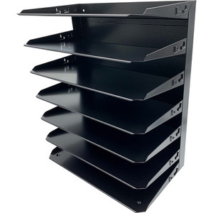 Huron Horizontal Slots Desk Organizer - 7 Compartment(s) - Horizontal - 15" Height x 15" Width x 8.75" Depth - Durable - Black Product Image 