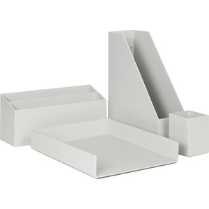 U Brands 4-Piece Desk Organization Set - Desktop - Paper Wrapped - Gray - Chipboard, Paper Product Image 