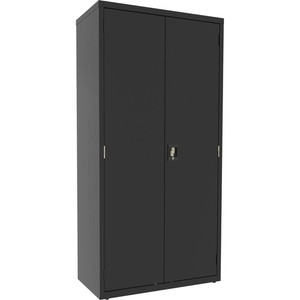 Lorell Fortress Series Janitorial Cabinet - 36" Width x 18" Depth x 72" Height - 4 x Shelf(ves) - Hinged Door(s) - Locking System, Welded, Sturdy, Recessed Locking Handle, Durable, Removable Lock, Storage Space, Adjustable Shelf - Black Product Image 