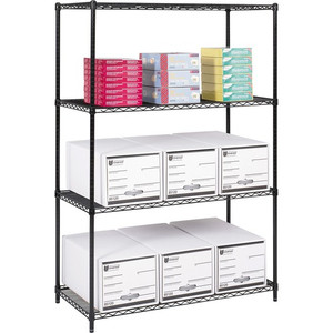 Safco Industrial Wire Shelving - 48" Width x 24" Depth x 72" Height - 4 x Shelf(ves) - 3200 lb Load Capacity - Adjustable Glide, Durable - Black Product Image 