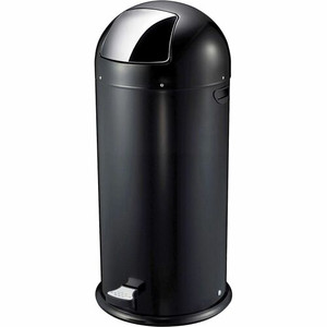 Genuine Joe 13.5 Gallon Pedal Receptacle Bin - 13.50 gal Capacity - Foot Pedal, Easy to Clean - 37.4" Height x 17.5" Diameter - Steel - Black Product Image 