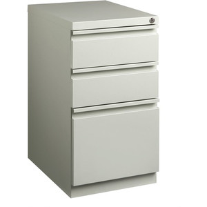 Lorell 20" Box/Box/File Mobile File Cabinet with Full-Width Pull - 15" Width x 20" Depth x 27.7" Height - Letter - Security Lock, Recessed Handle, Ball-bearing Suspension - Light Gray - Steel Product Image 