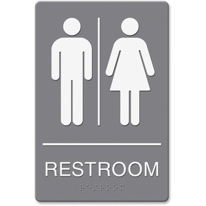 Headline Signs ADA RESTROOM/Image Sign - Print/Message "Restroom" - Double Sided - Adhesive, Braille - Plastic - White, Gray Product Image 