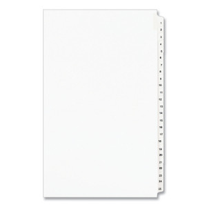 Avery Preprinted Legal Exhibit Side Tab Index Dividers, Avery Style, 25-Tab, 1 to 25, 14 x 8.5, White, 1 Set, (1430) View Product Image