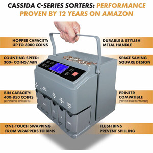 Cassida C300 Coin Counter/Sorter - 1900 Coin Capacity - (CDAC300) Product Image 