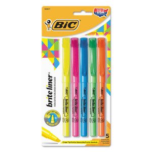BIC Brite Liner Highlighter, Assorted Ink Colors, Chisel Tip, Assorted Barrel Colors, 5/Set (BICBLP51WASST) View Product Image
