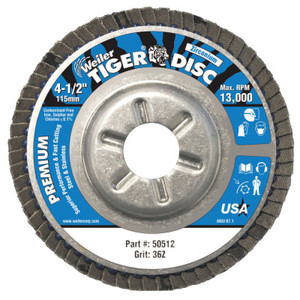 Weiler Tiger Disc Angled Style Flap Discs  4 1/2 In  36 Grit  7/8 Arbor  Aluminum Back (804-50512) Product Image 