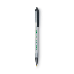 BIC Ecolutions Clic Stic Ballpoint Pen, Retractable, Medium 1 mm, Black Ink, Translucent Frost/Black Barrel, Dozen View Product Image