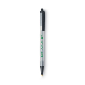 BIC Ecolutions Clic Stic Ballpoint Pen, Retractable, Medium 1 mm, Black Ink, Translucent Frost/Black Barrel, Dozen (BICCSEM11BK) View Product Image