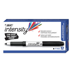 BIC Intensity Low Odor Fine Point Dry Erase Marker, Fine Bullet Tip, Black, Dozen (BICGDE11BK) View Product Image