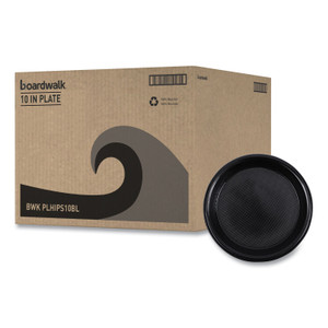 Boardwalk Hi-Impact Plastic Dinnerware, Plate, 10" dia, Black, 125/Sleeve, 4 Sleeves/Carton View Product Image