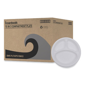 Boardwalk Hi-Impact Plastic Dinnerware, 3-Compartment Plate, 10" dia, White, 500/Carton View Product Image