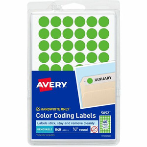Avery Color-Coding Labels - 1/2" Diameter - Removable Adhesive - Round - Neon Green - Paper Product Image 