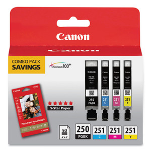 Canon 6497B004 (PGI-250/CLI-251) Ink/Paper Combo, Black/Cyan/Magenta/Yellow View Product Image