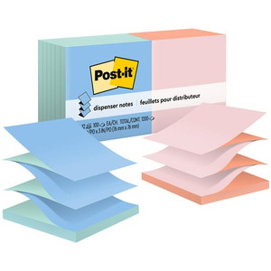 Post-it Dispenser Notes - Alternating Pastel Colors - 1200 - 3" Flag/Note Width x 3" Flag/Note Length - Square - 100 Sheets per Pad Product Image 