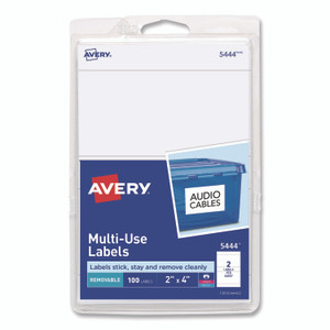 Avery Removable Multi-Use Labels, Inkjet/Laser Printers, 2 x 4, White, 2/Sheet, 50 Sheets/Pack, (5444) View Product Image