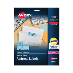 Avery High-Visibility Permanent Laser ID Labels, 1 x 2.63, Pastel Blue, 750/Pack View Product Image