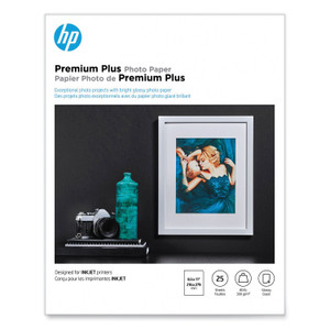 HP Premium Plus Photo Paper, 11.5 mil, 8.5 x 11, Glossy White, 25/Pack (HEWCR670A) View Product Image