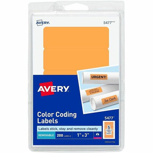 Avery Rectangular Color-Coding Labels - 1" Width x 3" Length - Removable Adhesive - Rectangle - Laser - Orange Product Image 