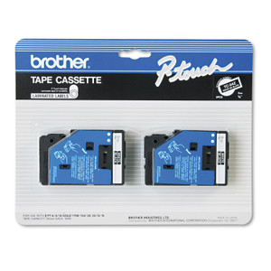 Brother P-Touch TC Tape Cartridges for P-Touch Labelers, 0.35" x 25.2 ft, White on Black, 2/Pack (BRTTC34Z) View Product Image