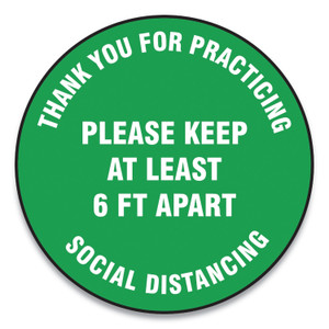 Accuform Slip-Gard Floor Signs, 12" Circle, "Thank You For Practicing Social Distancing Please Keep At Least 6 ft Apart", Green, 25/PK (GN1MFS424ESP) View Product Image