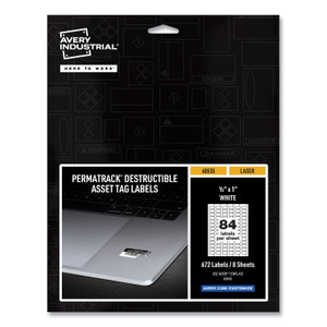 Avery PermaTrack Destructible Asset Tag Labels, Laser Printers, 0.5 x 1, White, 84/Sheet, 8 Sheets/Pack View Product Image
