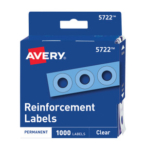 Avery Dispenser Pack Hole Reinforcements, 0.25" Dia, Clear, 1,000/Pack, (5722) View Product Image