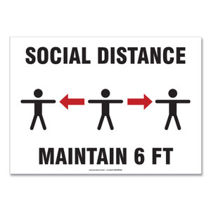 Accuform Social Distance Signs, Wall, 14 x 10, "Social Distance Maintain 6 ft", 3 Humans/Arrows, White, 10/Pack View Product Image