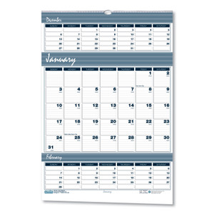 House of Doolittle Bar Harbor Recycled Wirebound 3-Months-per-Page Wall Calendar, 15.5 x 22, White/Blue/Gray Sheets, 14-Month(Dec-Jan):2023-2025 View Product Image