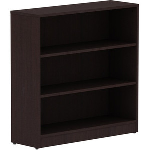 Lorell Laminate Bookcase - 36" Width x 12" Depth x 36" Height - 3 x Shelf(ves) - Laminated, Sturdy, Contemporary Style, Square Edge, Adjustable Shelf - Espresso - Medium Density Fiberboard (MDF), Laminate Product Image 
