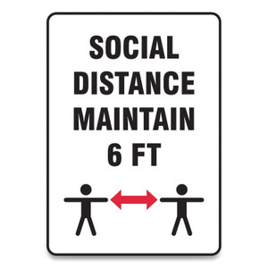 Accuform Social Distance Signs, Wall, 7 x 10, "Social Distance Maintain 6 ft", 2 Humans/Arrows, White, 10/Pack View Product Image