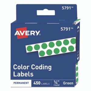 Avery Handwrite-Only Permanent Self-Adhesive Round Color-Coding Labels in Dispensers, 0.25" dia, Green, 450/Roll, (5791) View Product Image