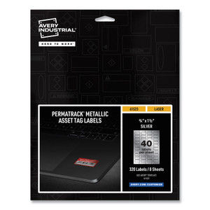 Avery PermaTrack Metallic Asset Tag Labels, Laser Printers, 0.75 x 1.5, Metallic Silver, 40/Sheet, 8 Sheets/Pack View Product Image