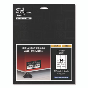 Avery PermaTrack Durable White Asset Tag Labels, Laser Printers, 1.25 x 2.75, White, 14/Sheet, 8 Sheets/Pack View Product Image