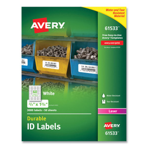 Avery Durable Permanent ID Labels with TrueBlock Technology, Laser Printers, 0.66 x 1.75, White, 60/Sheet, 50 Sheets/Pack View Product Image