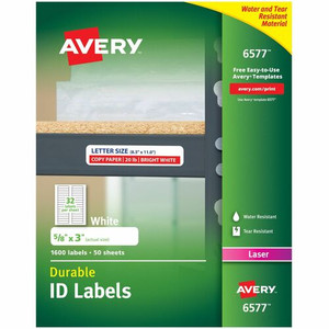 Avery Permanent Durable ID Laser Labels - Waterproof - 5/8" Width x 3" Length - Permanent Adhesive - Rectangle - Laser Product Image 