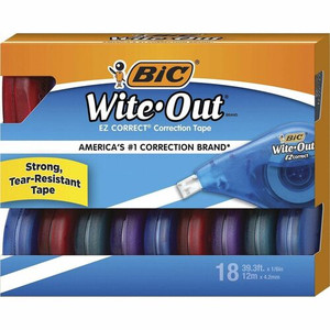 BIC Wite-Out EZ CORRECT Correction Tape - 0.20" Tape Width x 39.40 ft Tape Length - Tear Resistant, Odorless, Film-based - Translucent, White Product Image 