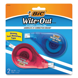 BIC Wite-Out EZ Correct Correction Tape, Non-Refillable, Blue/Orange Applicators, 0.17" x 472", 2/Pack (BICWOTAPP21) View Product Image
