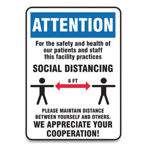 Accuform Social Distance Signs, Wall, 10 x 14, Patients and Staff Social Distancing, Humans/Arrows, Blue/White, 10/Pack View Product Image