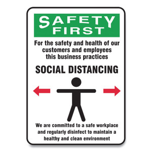 Accuform Social Distance Signs, Wall, 7 x 10, Customers and Employees Distancing Clean Environment, Humans/Arrows, Green/White, 10/PK (GN1MGNG909VPESP) View Product Image