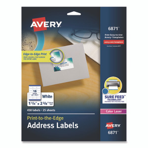 Avery Vibrant Laser Color-Print Labels w/ Sure Feed, 1.25 x 2.38, White, 450/Pack View Product Image