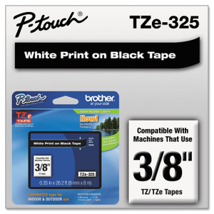 Brother P-Touch TZe Standard Adhesive Laminated Labeling Tape, 0.35" x 26.2 ft, White on Black View Product Image