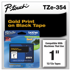 Brother P-Touch TZe Standard Adhesive Laminated Labeling Tape, 0.94" x 26.2 ft, Gold on Black (BRTTZE354) View Product Image