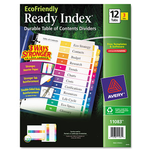 Avery Customizable Table of Contents Ready Index Dividers with Multicolor Tabs, 12-Tab, 1 to 12, 11 x 8.5, White, 3 Sets (AVE11083) View Product Image