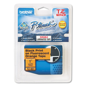 Brother P-Touch TZ Standard Adhesive Laminated Labeling Tape, 1" x 16.4 ft, Black on Fluorescent Orange View Product Image