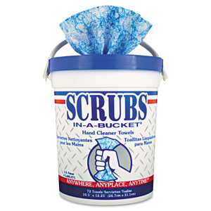SCRUBS Hand Cleaner Towels, 1-Ply, 10 x 12, Citrus, Blue/White, 72/Bucket, 6 Buckets/Carton (ITW42272CT) View Product Image