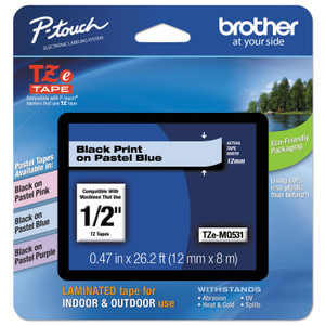 Brother P-Touch TZ Standard Adhesive Laminated Labeling Tape, 0.47" x 26.2 ft, Pastel Blue (BRTTZEMQ531) View Product Image