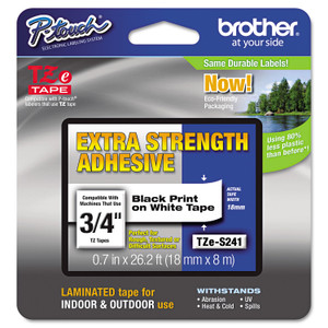 Brother P-Touch TZe Extra-Strength Adhesive Laminated Labeling Tape, 0.7" x 26.2 ft, Black on White (BRTTZES241) View Product Image