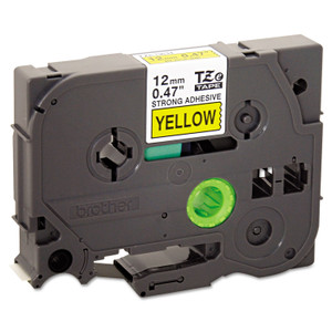 Brother P-Touch TZe Extra-Strength Adhesive Laminated Labeling Tape, 0.47" x 26.2 ft, Black on Yellow View Product Image